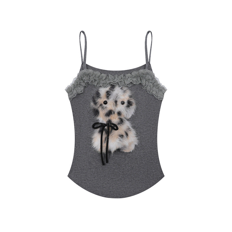 Hot Girl Lace & Faux Fur Cami Top