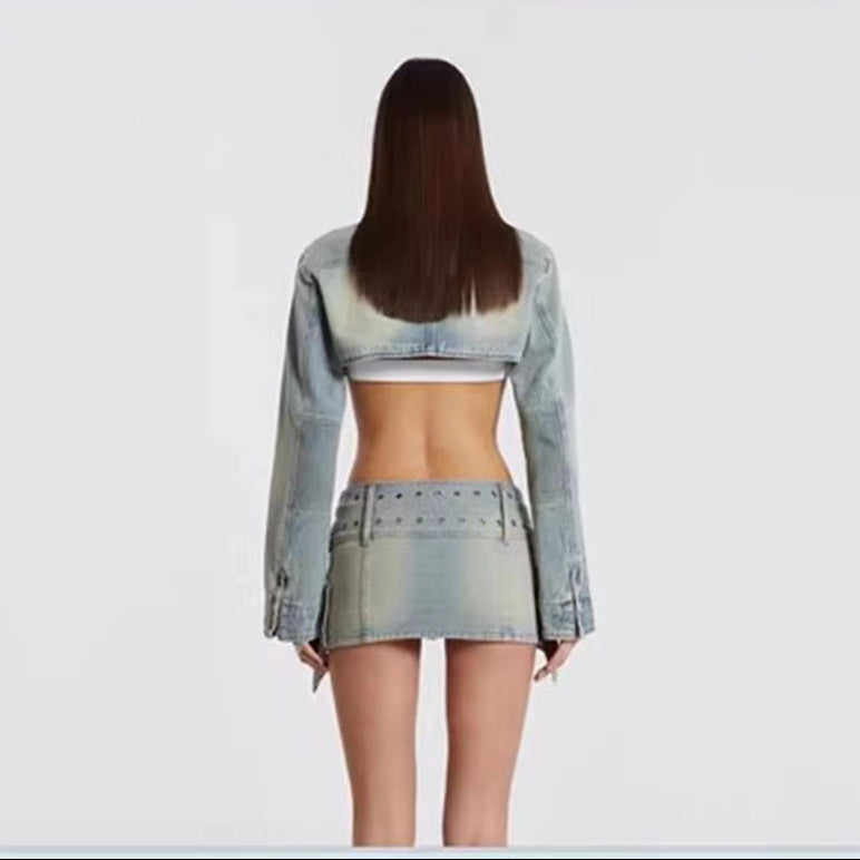 Denim Slayer Micro Mini Jacket and Skirt Set